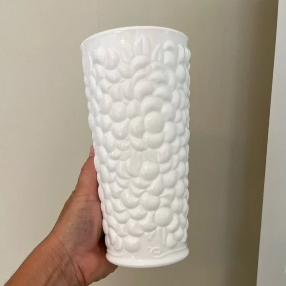 Vintage Textured Fruit Pattern Milk Glass Vase - Picture 8 of 14
